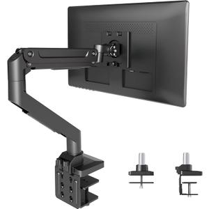 Claiks Single Monitor Mount for Max 49 inch Screens Stand up to Max 44 lbs, Ergonomic Gas Spring Heavy-Duty Adjustable Monitor Arm, with Clamp and Grommet Base, VESA Mounting Holes 75&100mm, Black