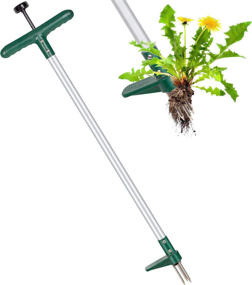 Long Handle Stand Up Weed Puller Tool - 39" Garden Weeder with Foot Pedal & 3 Steel Claws for Dandelion, Root Removal