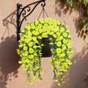 Artificial Hanging Flowers for Outdoors, 4 PCS 600 Blooms UV Resistant Morning Glory Faux Silk Vines, No-Odor Realistic Fake Plants for Garden Planter Porch Patio Decoration, Yellow