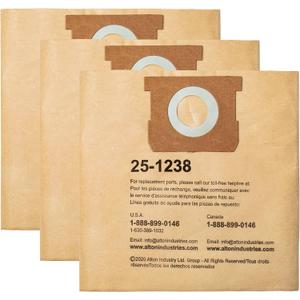 3 Pack ALTON Original Manufacturer Dust Bag AT25-1238, for 4 Gallon Wet/Dry Vacuum, Filter Bag Compatible with Porter-Cable PCX18301-4B and STANLEY SL18301-3B