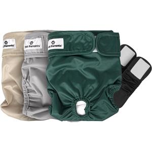 Pet Parents Washable Dog Diapers (3pack) + Extendrs of Durable Doggie Diapers, Premium Dog Diapers Female (Small, Spruce)