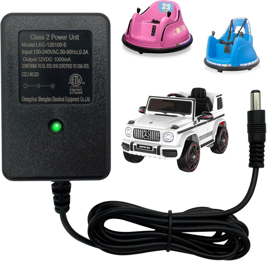 12v Battery Charger for Ride On Toys Bumper Car Charger 12 Volt Charger for Kids Ride On Cars Best Choice Products SUV Powered Wheel Baby Electric Vehicles Class 2 Power Supply Adapter, ETL Listed