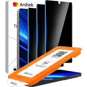3 Pack Privacy Screen Protector for Samsung Galaxy S24 Ultra Tempered Glass, 9H+ Hardness, 12FT Military Grade Shatterproof, Auto Alignment Frame, Bubble Free Case Friendly HD Clear 6.8 Inch