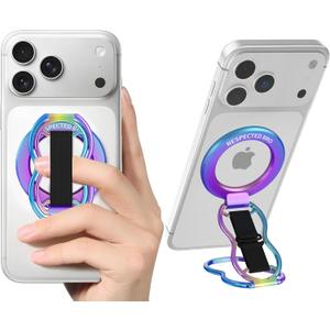 RESPECTED-BRO-Magnetic-Phone-Grip-Stand-with-Finger-Strap, 4-in-1 Magnetic Ring Holder, Kickstand and Elastic Strap for Phones, Universal Fit for iPhone 17/16/15/14/13/12, Android and Cases (Colorful)