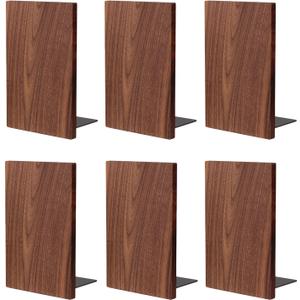Muso Wood Handmade Walnut Book Ends, Non-Skid Bookends for Shelves, Large Sturdy Book Ends for Heavy Books, Decorative Book Shelf (3 Pairs)