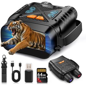 Night Vision Goggles, Night Vision Binoculars for Adults 10X Digital Zoom 7X Infrared Binoculars with 64GB TF Card for Photos and Videos, Ideal for Outdoor Camping and Wildlife Observation