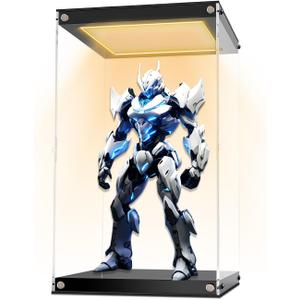 Clear Acrylic Display Case with LED Light for Trophy CollectiblesAssemble Cube Display Box Dust Proof Protection Showcase for Action Figures Toys 6" Lx6 Dx8 H