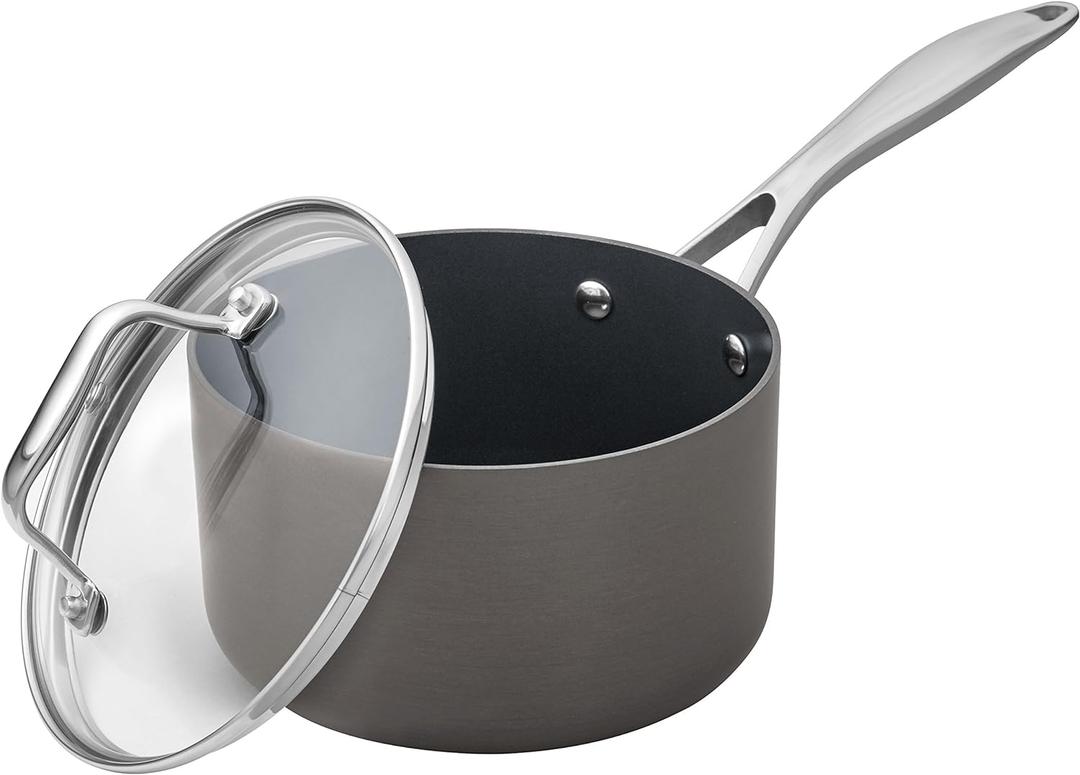 Amazon Basics Mini Sauce Pan With Lid, 1.9 Quarts, Hard-Anodized Non-Stick Aluminum, Gray