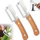 2 PCS Multi-Functional Vegetable Peeler with Wooden Handle, Stainless Steel Blade Fruit Peeler with Bottle Opener, Comfortable Non-Slip Kitchen Peeler for Potato, Pumpkin, Papaya & More (2)
