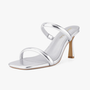 Shoe'N Tale Women's Strappy Heels Kitten Heeled Mules Two Straps Square Open Toe Slip On Sandals 8.5