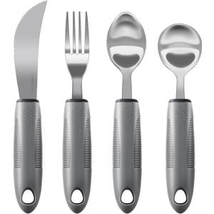 Adaptive Utensils, Weighted Utensils for Hand Tremors, Utensils for Parkinsons Patients,Elderly,Arthritis,Weak Hand Grip,Tremors & Handicapped. Stainless Steel Knife,Fork and Spoons Set (Regular 4pcs)