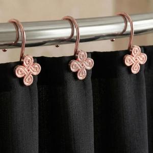 Rose Gold Shower Curtain Hooks: 12 Pcs Pink Rust Proof Metal Shower Curtain Rings for Bathroom - Glam Flower Clover Shaped Decorative Shower Curtain Hooks Hangers for Shower Rod