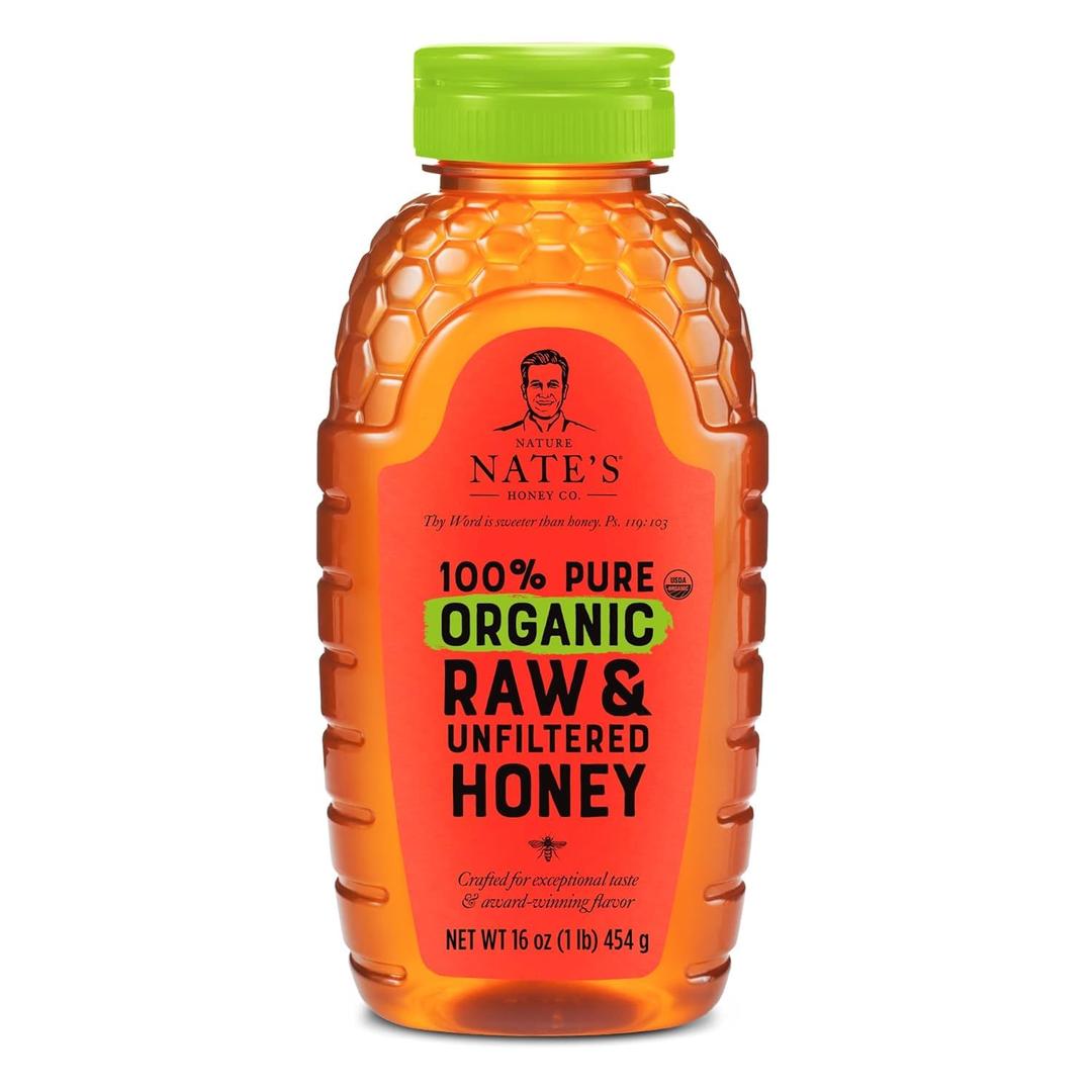 Nate's Organic 100% Pure, Raw & Unfiltered Honey - USDA Certified Organic - 16oz. Squeeze Bottle, No BB Date