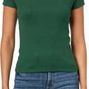 Lacoste Women's Slim Fit Ribbed Cotton T-Shirt (34, Green)