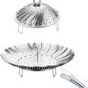 Vegetable Steamer Basket, 304 Stainless Steel Steamer for Cooking, Expendable Food Steamer to Fit Various Size Pot (5.7" to 9" + 7.3" Kitchen Tong)