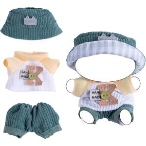 2 x Clothes for Doll  Casual Youth Outfit for 17cm Dolls, Green Hat, White & Yellow Letter K Shirt & Green Pants  Doll Accessories Only