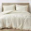 Chezmoi Collection Nora Ivory Ruffle Comforter Set, 3-Pieces Queen