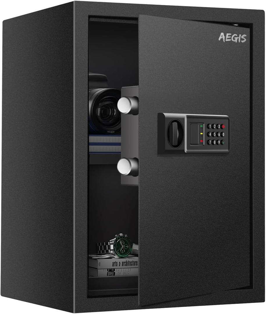 AEGIS 1.7 Cubic Feet Digital Safe, Large Electronic Safe Box with Digital Keypad & Override Keys, Removable Shelf, Heavy Duty Steel Security Cabinet for Home/Office/Dorm