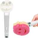 Smile Sponge Dish Wand Holder for Scrub Daddy, Soap Dispensing Handle, Scratch Free Kitchen Handle with Food Scraper (Gray)