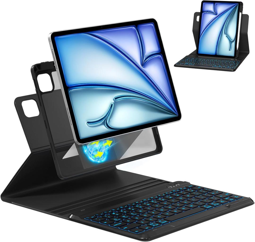 Magnetic Keyboard Case for iPad Pro 12.9-inch (6th, 5th, 4th, 3rd Generation) - 360 Rotatable Detachable - Backlit Wireless Keyboard Case for iPad 2018, 2020, 2021, 2022 (Black)