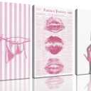 3Pcs Trendy Coquette Wall Art Pink Lips Bikini & Bow Heels Wall Decor Pictures Vintage Martini Newspapaer Canvas Posters Prints for Y2K Girly Room Dorm Apartment Preppy Aesthetic Decor 12x16in