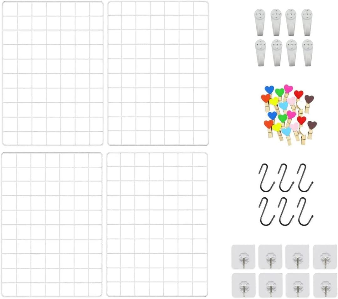 4 Pieces Mounted Photo Grid Wall Grid Decorative Panels, WWhite11.8 x15.7, for Living Room, Bedroom, Office, Study, Photo Memo Display Grid Panels