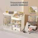DASITON Makeup Organizer for Vanity,Large Capacity Makeup Storage Organizer with 3-Layer Drawers and Mirror,Cosmetics Display Case Make up Organizers for Vanity,Bedroom,Countertop(Clear-Cream)