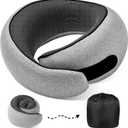 2 x Travel Neck Pillows, 100% Memory Foam Filling, Travel Pillows for Airplanes, Compact and Ergonomic Design, Best for Sleeping Plane Train Travel Essentials (Light Grey)