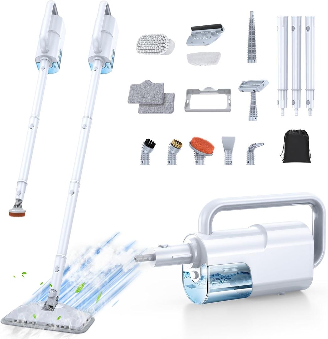 ScrubWiz 10-in-1 Steam Cleaner, Steam Mop & Handheld Steam Cleaner, 350ml Water Tank, 10s Fast Heating, 2 Steam Modes, Portable Steamer for Kitchen, Floor, Tiles, Home, BBQ Grill, Ergonomic Handle