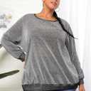 WDIRARA Women's Plus Size Glitter Drop Shoulder Sweatshirt Metallic Round Neck Long Sleeve Party Rave Pullover Tops (Silver)