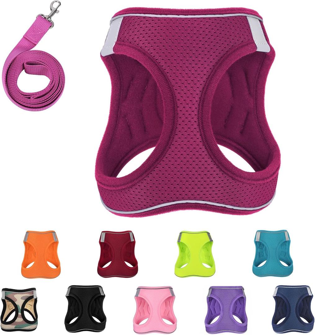 1-2 Pack Dog Harness with Leash SetNo-Pull Pet Harness with 1 Leash Clips, Adjustable Soft Padded Dog Vest for Extra-Small/Small Medium Large Dogs and Cats(Red,Medium)