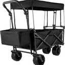 Happbuy Extra Large Collapsible Garden Cart with Removable Canopy, Folding Wagon Utility Carts with Wheels and Rear Storage, Wagon Cart for Garden, Camping, Grocery Cart, Shopping Cart, Black