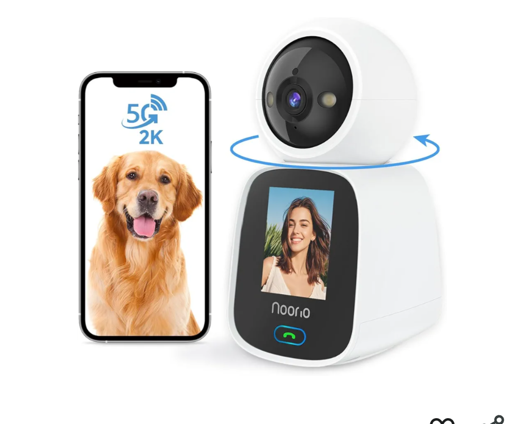 Noorio 5G Two Way Video Calling Camera, One Click Call 2K Pet Camera with Phone App, 360° PTZ Dog Cam with Speaker, Color Night Vision, 2.4 Inch Screen, CL200