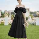 Scarlet Darkness Women Off Shoulder Corset Dress Sweetheart Fishboned Puff Sleeve Renaissance Dress (Black, M)