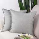 MADIZZ Set of 2 Linen Throw Pillow Covers 16x16 Inch Light Grey Soft Decorative Cushion Cover for Sofa Bedroom Pillow Shell