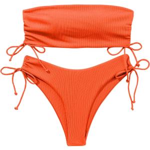 Swim Suits for Women 2025 Strapless Bathing Suits Bandeau Bikini Set 2 Piece (Medium, Orange)