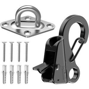 Boat Anchor Hook+Marine Hook Loop,Stainless Steel Anchor Hook,Boat Anchor Hook Sliding Hook,Knotless Anchor,Boat Anchor Hook Clip for Speedboats,3/8"-5/8" Rope (Black)