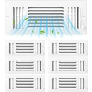 Datanly 6 Pcs White 10 x 4 Inch Interior Size Air Ceiling Vent Covers 3 Way Sidewall Wall Ceiling Register Air Conditioner Vent Cover Solid Steel HVAC Accessories for Home, Bathroom, Office, Toilet