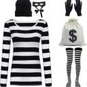 Adult Women's Robber Costume, Bank Robber Costume Thief Accessories for Halloween Costume (Medium)