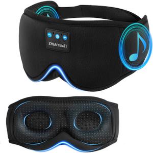 3D Sleep Mask with Bluetooth Headphones, Sleeping Headphones for Side Sleepers, Wireless Music Eye Mask with Ultra-Thin Stereo Speakers for Men, Women, Tech Gifts, Black