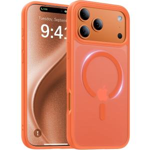 Magnetic for iPhone 17 Pro Case,[Anti-Slip][Compatible with MagSafe][Military Grade Drop Protection] Shockproof Protective Translucent Matte Phone Case for iPhone 17 Pro Case,Orange