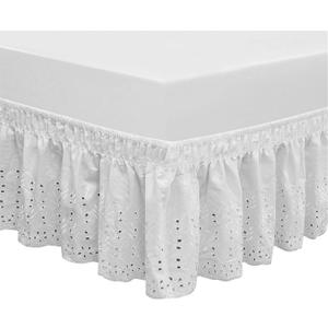 Wrap Around Elastic Eyelet Bed Skirts 18 Inches Drop Dust Ruffle Three Fabric Sides Easy On/Easy Off Adjustable Polyester Cotton (White Queen/King) (Queen/King-18 Inch Drop)