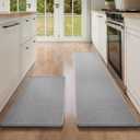 Long Kitchen Runner Rugs Sets of 2 PCS Non Slip Washable, Linen-Like 0.3" Thick Cushioned Absorbent Kitchen Mats for Floor, Mild Anti-Fatigue Sink Laundry Standing Mat, Gray 17"x30"+17"x71"