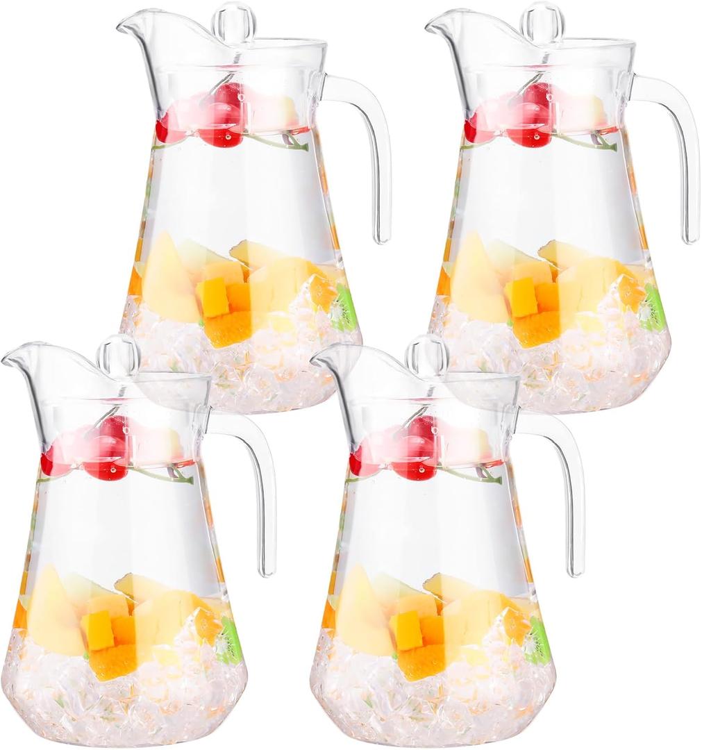 Didaey 4 Pcs Plastic Pitcher with Lid and Handle Clear Plastic Water Pitcher Shatter Proof Jugs for Drinks Fridge Iced Tea Juice Milk Lemonade Sangria Cold or Hot Beverages (50 oz)