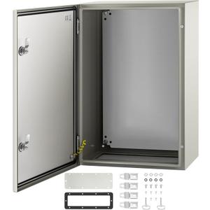 VEVOR NEMA Steel Enclosure, 24 x 16 x 10'' NEMA 4X Steel Electrical Box, IP66 Waterproof & Dustproof, Outdoor/Indoor Electrical Junction Box, with Mounting Plate