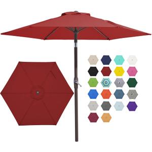 JEAREY 7.5FT Patio Umbrella Outdoor Market Umbrella with 6 Sturdy Ribs, Push Button Tilt/Crank Table Umbrella for Garden, Deck, Backyard and Pool, Red