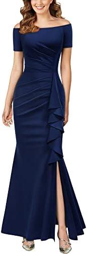 AISIZE Women's Elegant Off Shoulder Ruffle Formal Evening Long Dress XXL, Navy Blue  AISIZE Women's Elegant Off Shoulder Ruffle Formal Evening Long Dress XXL, Navy Blue