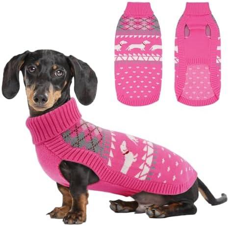 Lelepet Dachshund Sweater, Turtleneck Dog Sweaters for Small Dogs, Warm Pullover Knitted Pet Coat, Cold Weather Dachshund Clothes, Fall/Winter Cozy Outfit S