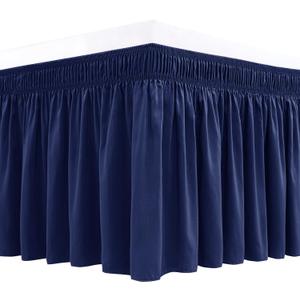 Biscaynebay Wrap Around Bed Skirts for Queen Beds Short Drop of 12", Navy Adjustable Elastic Dust Ruffles Easy Fit Wrinkle Resistant Silky Luxurious Fabric Machine Washable