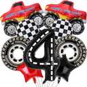 Truck Party Decorations, 9pcs Truck Birthday Number Foil Balloon for Truck 4th Birthday Race Car Theme Party Supplies (4th)